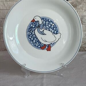 Charming Goose Design Plate - White and Blue